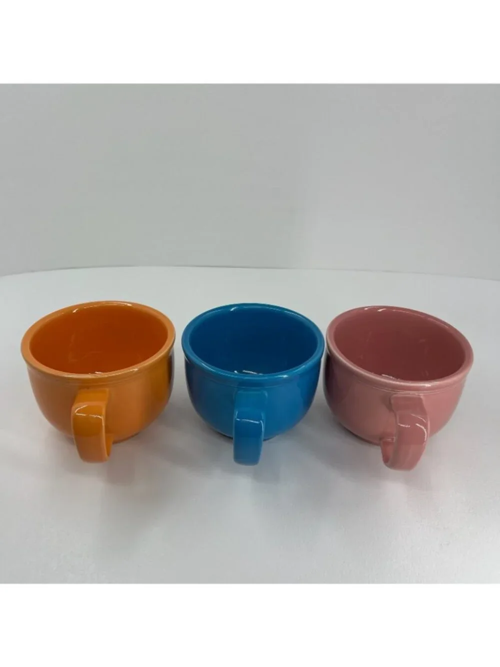 Homer Laughlin Fiestaware Jumbo Cup Ceramic Mug 16oz Lot of 3 Blue Orange Pink